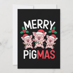 Merry Pigmas Christmas Pig Santa Hat Holly Lights Invitation