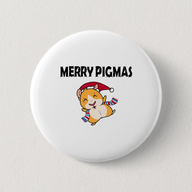 Merry Pigmas Face Mask Funny Guinea Pig Christmas  Button (Front)