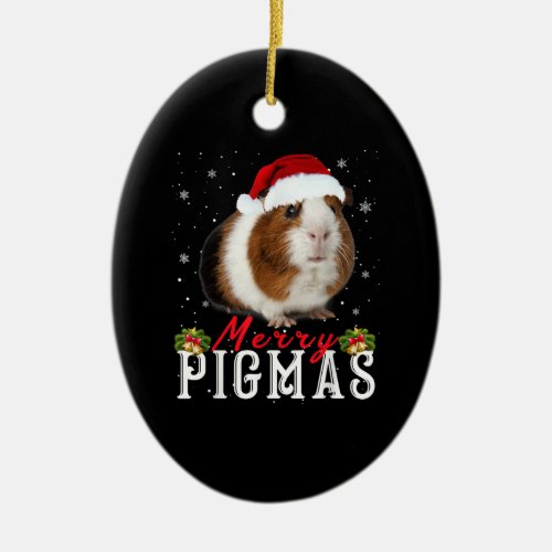 Merry Pigmas Face Mask Funny Guinea Pig Christmas Ceramic Ornament
