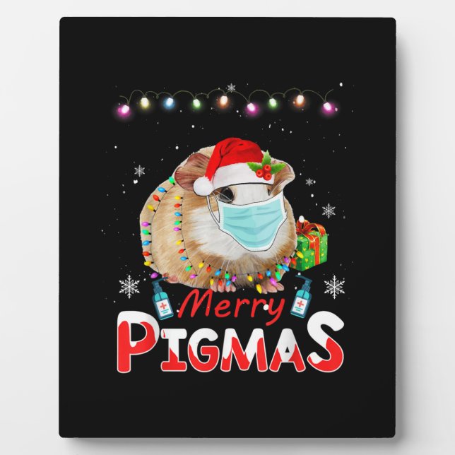 Merry Pigmas Face Mask Funny Guinea Pig Christmas Plaque (Front)