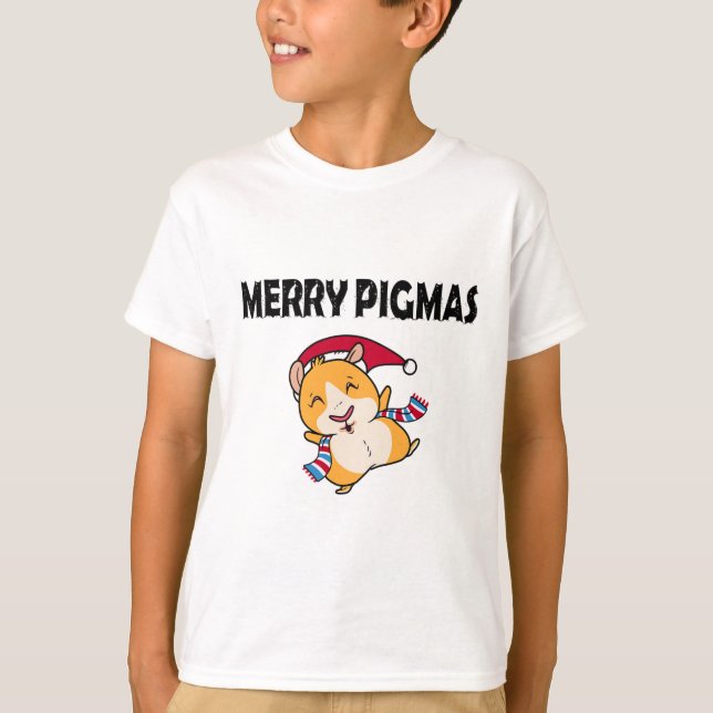 Merry Pigmas Face Mask Funny Guinea Pig Christmas  T-Shirt (Front)