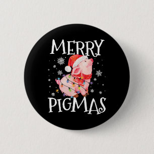 Merry Pigmas Funny Pig Christmas Lights Tree Xmas Button