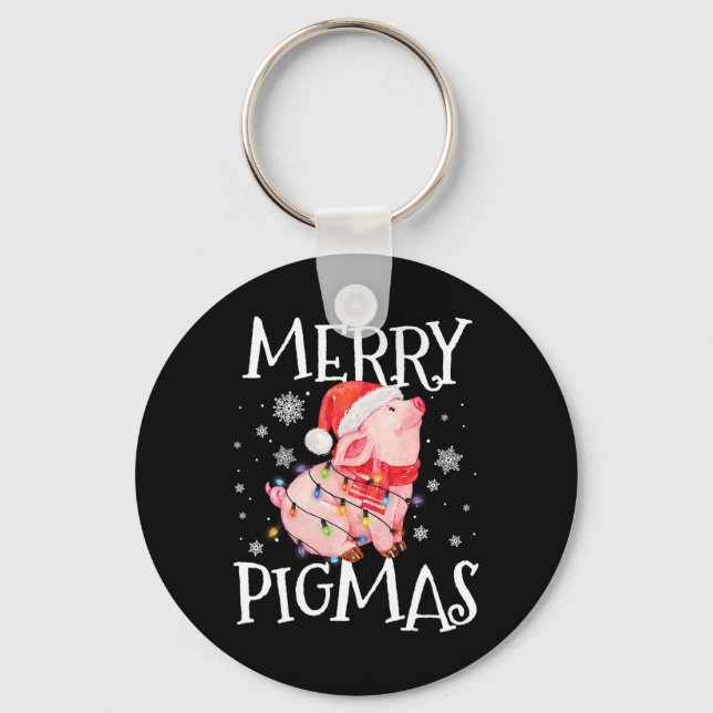 Merry Pigmas Funny Pig Christmas Lights Tree Xmas  Keychain (Front)