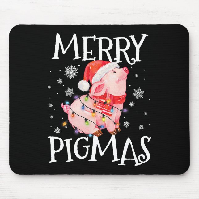 Merry Pigmas Funny Pig Christmas Lights Tree Xmas  Mouse Pad (Front)