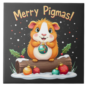 Merry Pigmas Guinea Pig Christmas Santa Ceramic Tile