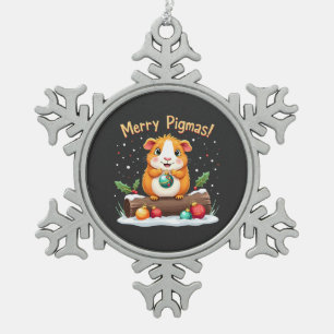 Merry Pigmas Guinea Pig Christmas Santa Snowflake Pewter Christmas Ornament