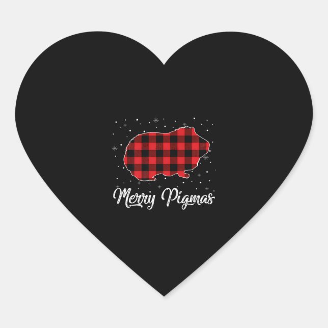 Merry Pigmas Red Plaid Guinea Pig Christmas Gift P Heart Sticker (Front)