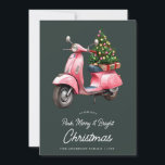 Merry Pink Christmas italian vespa vintage Holiday Card<br><div class="desc">Vintage Pink Holiday Card featuring a watercolor vintage italian vespa. Edit your custom wishes on the back of the card.</div>