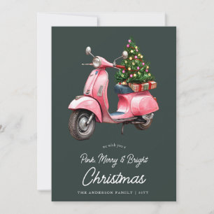 Merry Pink Christmas italian vespa vintage Holiday Card