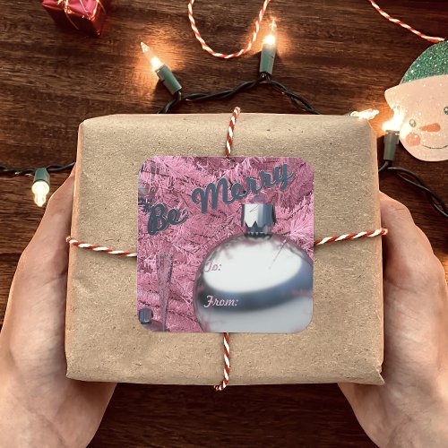 Merry Pink Christmas Tree Bauble Holiday Gift  Square Sticker