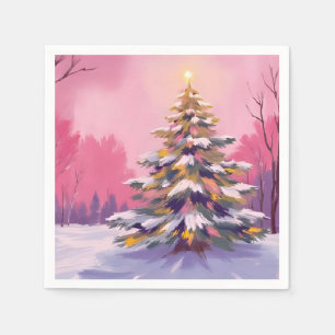 Merry Pink Christmas Watercolor Holiday Napkins