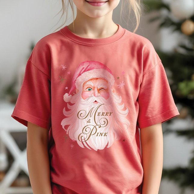 Merry & Pink Classic Christmas Retro Pink Santa Tri-Blend Shirt (Merry & Pink Classic Christmas Retro Pink Santa Tri-Blend Shirt)