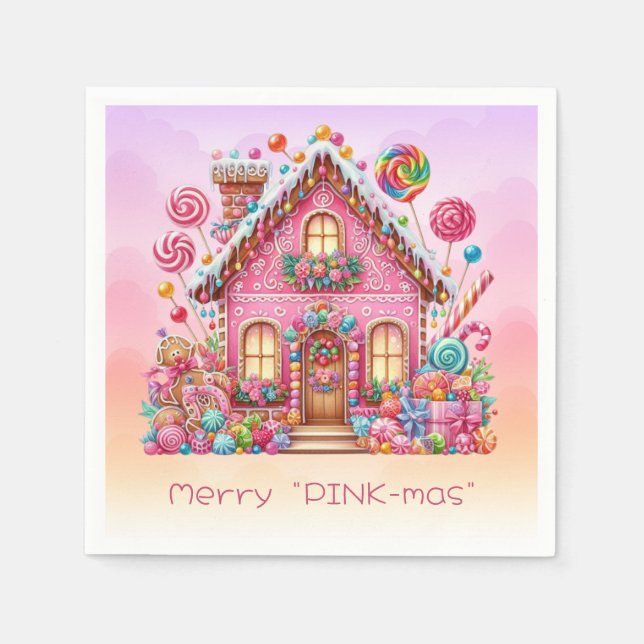 Merry "PINK-mas" Christmas Candy House Napkins (Front)