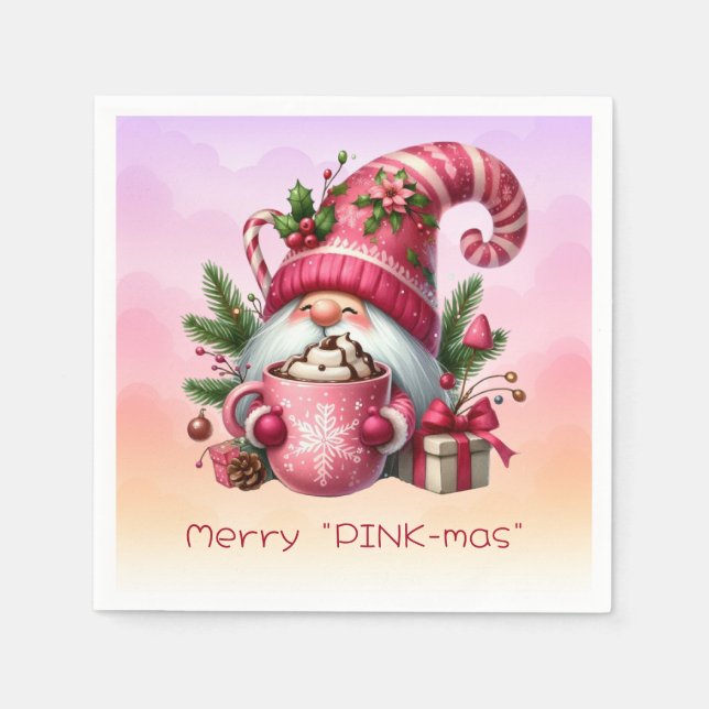 Merry "PINK-mas" Christmas Gnome Hot Chocolate Napkins (Front)