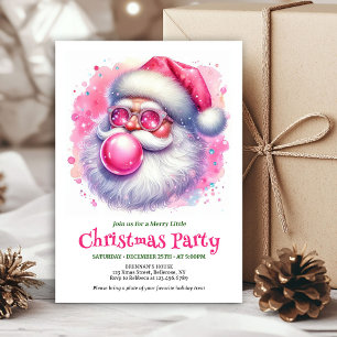 Merry pink santa chewing gum watercolor Christmas Invitation