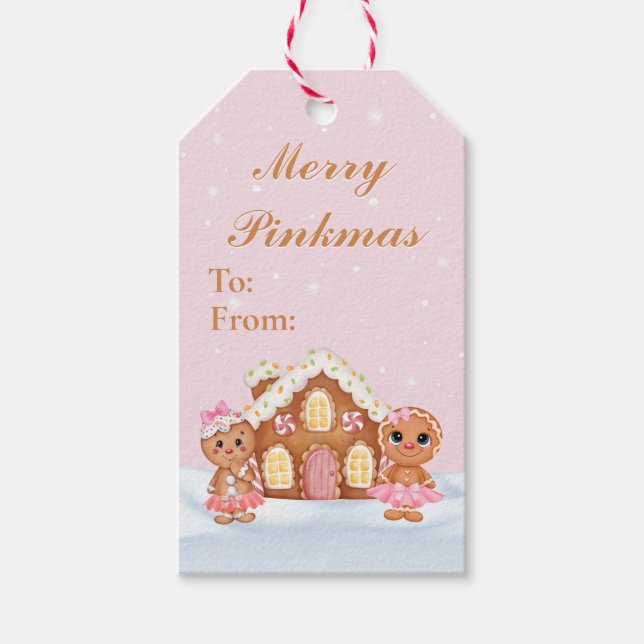 Merry Pinkmas Gingerbread Gift Tags (Front)