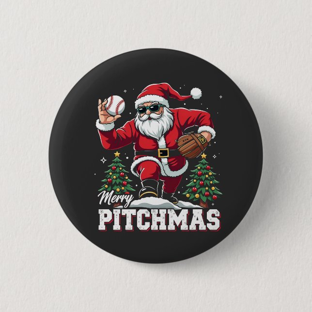 Merry Pitchmas Christmas Santa Baseball Lover  Button (Front)