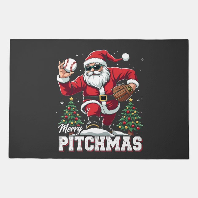 Merry Pitchmas Christmas Santa Baseball Lover  Doormat (Front)