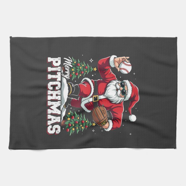Merry Pitchmas Christmas Santa Baseball Lover  Kitchen Towel (Horizontal)