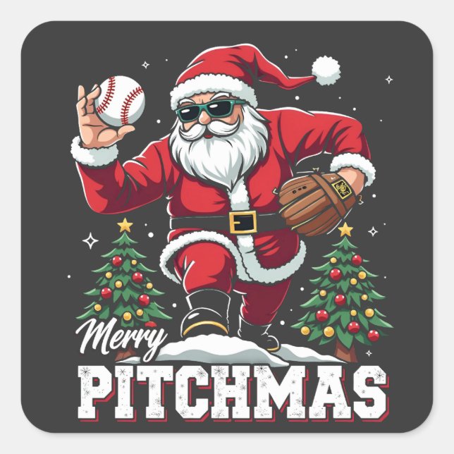 Merry Pitchmas Christmas Santa Baseball Lover  Square Sticker (Front)