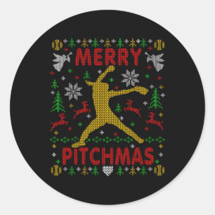 Merry Pitchmas Fastpitch Softll Pitcher Ugly Chris Classic Round Sticker