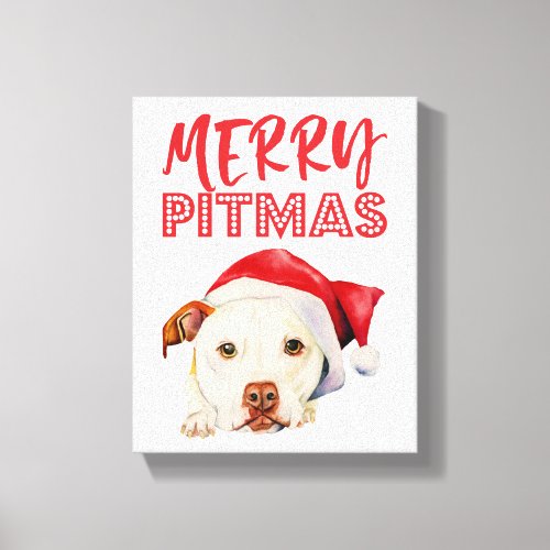 Merry Pitmas  Cute Santa Dog Christmas Canvas Print