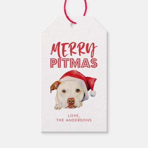 Merry Pitmas Cute Santa Pit Bull Dog Personalized Gift Tags