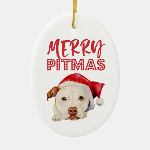 Merry Pitmas  Cute Santa Pit Bull Terrier Dog Ceramic Ornament