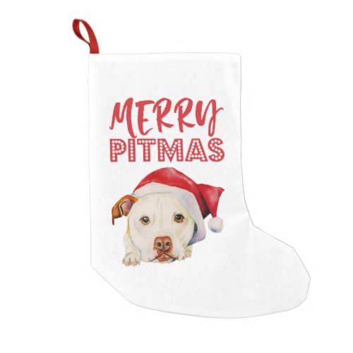 Merry Pitmas  Cute Santa Pit Bull Terrier Dog Small Christmas Stocking