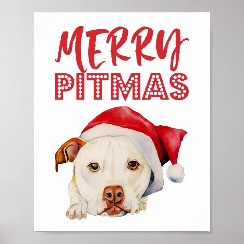 Merry Pitmas  Cute Santa Pitbull Dog Christmas Poster