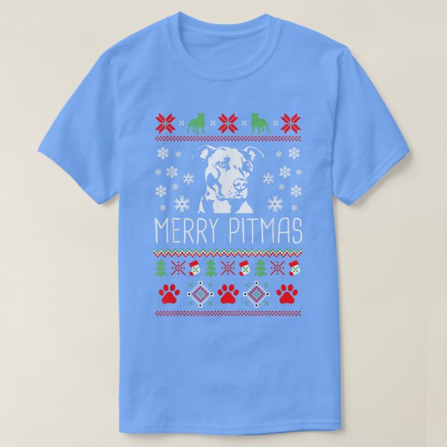 Merry Pitmas Funny Xmas Funny Pajama For Dog Lover T-Shirt (Design Front)