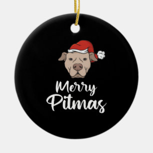 Merry Pitmas Pitbull Christmas Ceramic Ornament