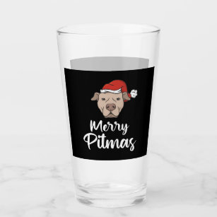 Merry Pitmas Pitbull Christmas Glass