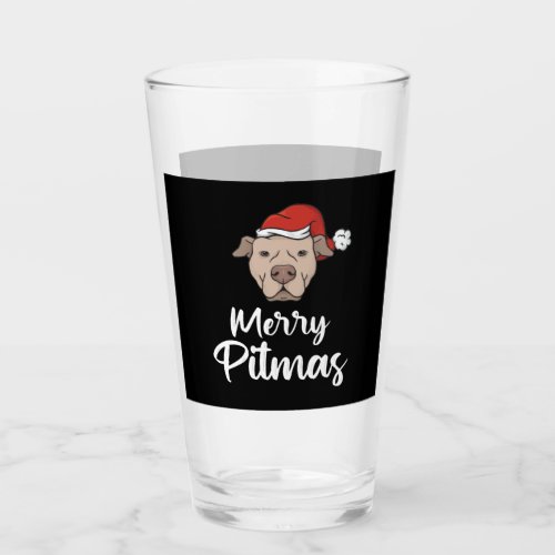 Merry Pitmas Pitbull Christmas Glass