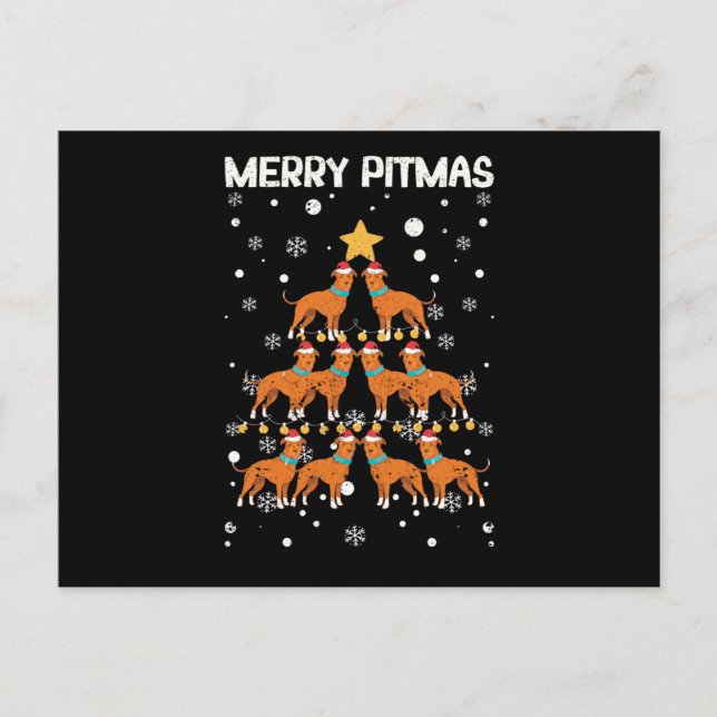 Merry Pitmas Pitbull Dog Merry Christmas Tree Postcard (Front)