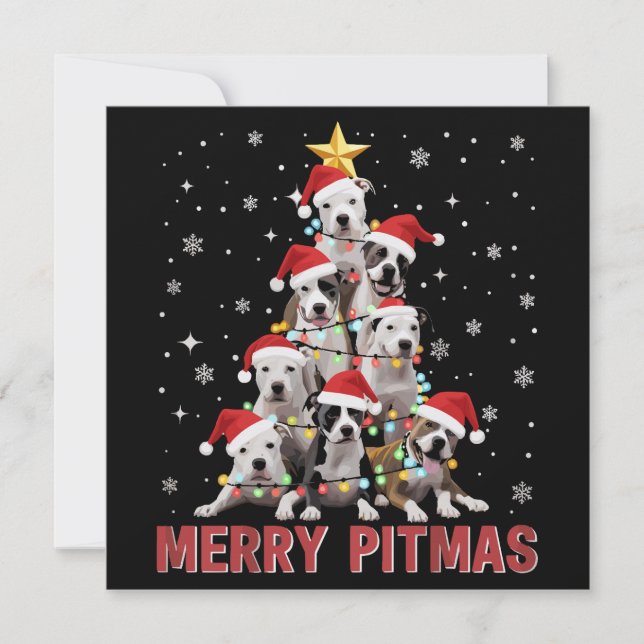 Merry Pitmas Pitbull Dog Tree Ugly Christmas Holiday Card (Front)
