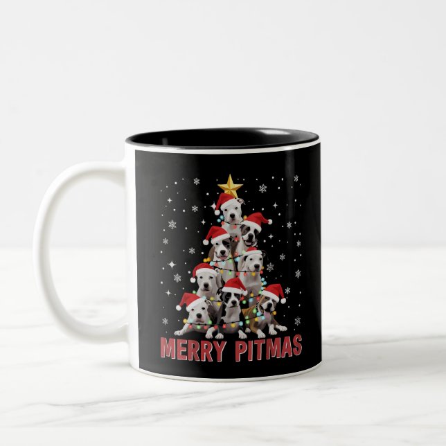 Merry Pitmas Pitbull Dog Tree Ugly Christmas Two-Tone Coffee Mug (Left)