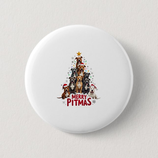 Merry Pitmas Pitbull Dog Ugly Christmas Sweater Tr Button (Front)