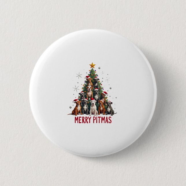 Merry Pitmas Pitbull Dog Ugly Christmas Sweater Tr Button (Front)