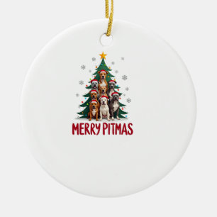 Merry Pitmas Pitbull Dog Ugly Christmas Sweater Tr Ceramic Ornament