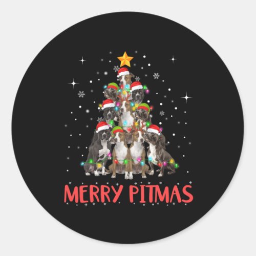 Merry Pitmas Pitbull Dog Ugly Christmas Sweater Tr Classic Round Sticker