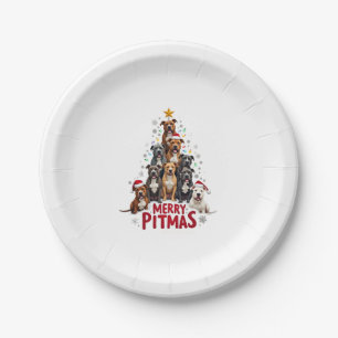 Merry Pitmas Pitbull Dog Ugly Christmas Sweater Tr Paper Plates