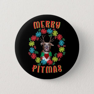 Merry Pitmas Pitbull Reindeer Button