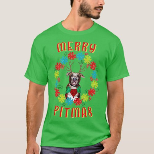 Merry Pitmas Pitbull Reindeer T_Shirt
