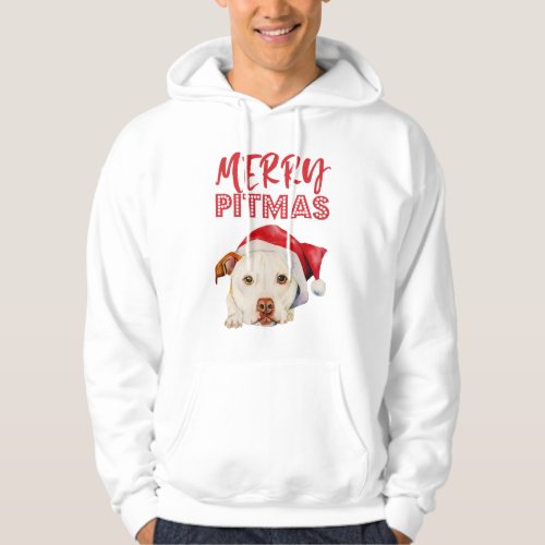 Merry Pitmas  Santa Pit Bull Terrier Dog Portrait Hoodie