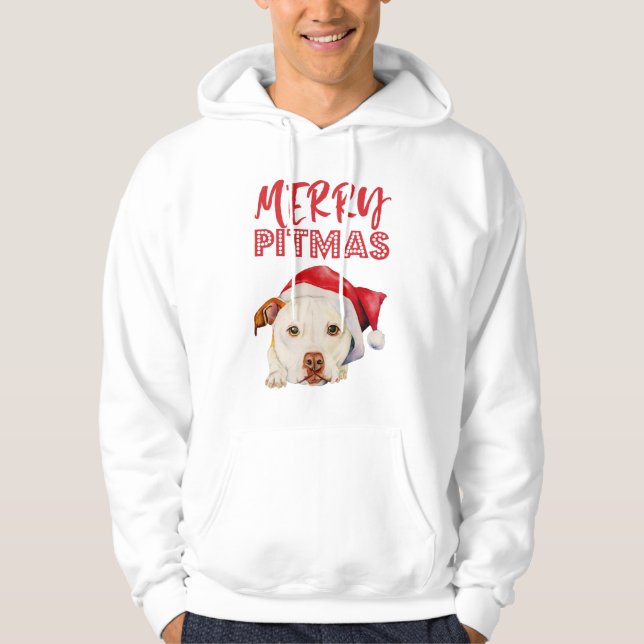 Merry Pitmas | Santa Pit Bull Terrier Dog Portrait Hoodie (Front)