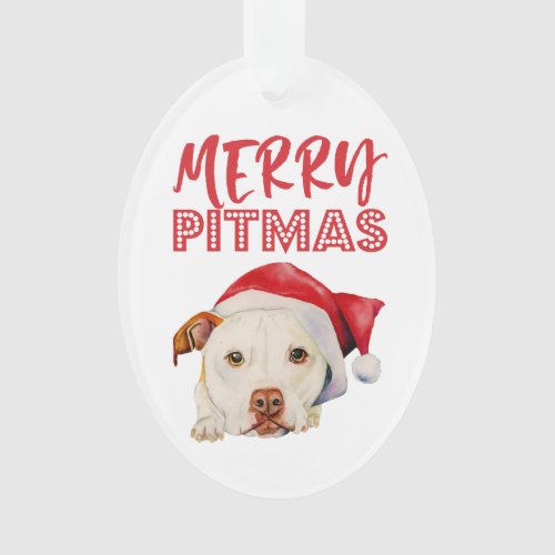 Merry Pitmas  Santa Pit Bull Terrier Dog Portrait Ornament