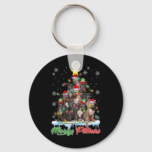 Merry Pitmas Santa Pitbull Dogs Christmas Tree Dec Keychain