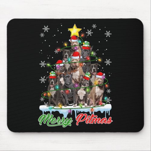 Merry Pitmas Santa Pitbull Dogs Christmas Tree Dec Mouse Pad