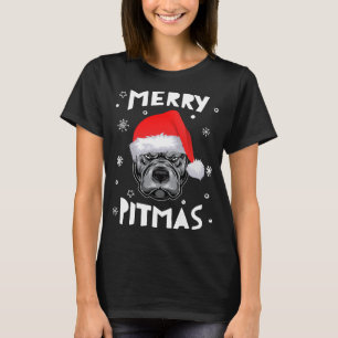 Merry Pitmas Santa's Hat Pitbull Dog Lover Christm T-Shirt